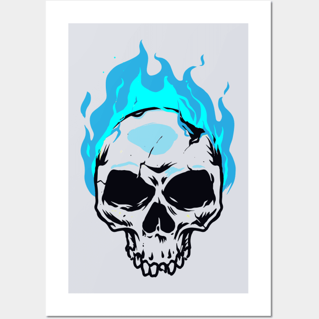 skull on blue fire Wall Art by Misfit04